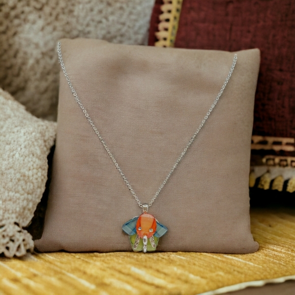 🥳HP🥳 Colorful Cute Elephant w/rhinestones on a Silver Tone 16" Necklace - Picture 2 of 10